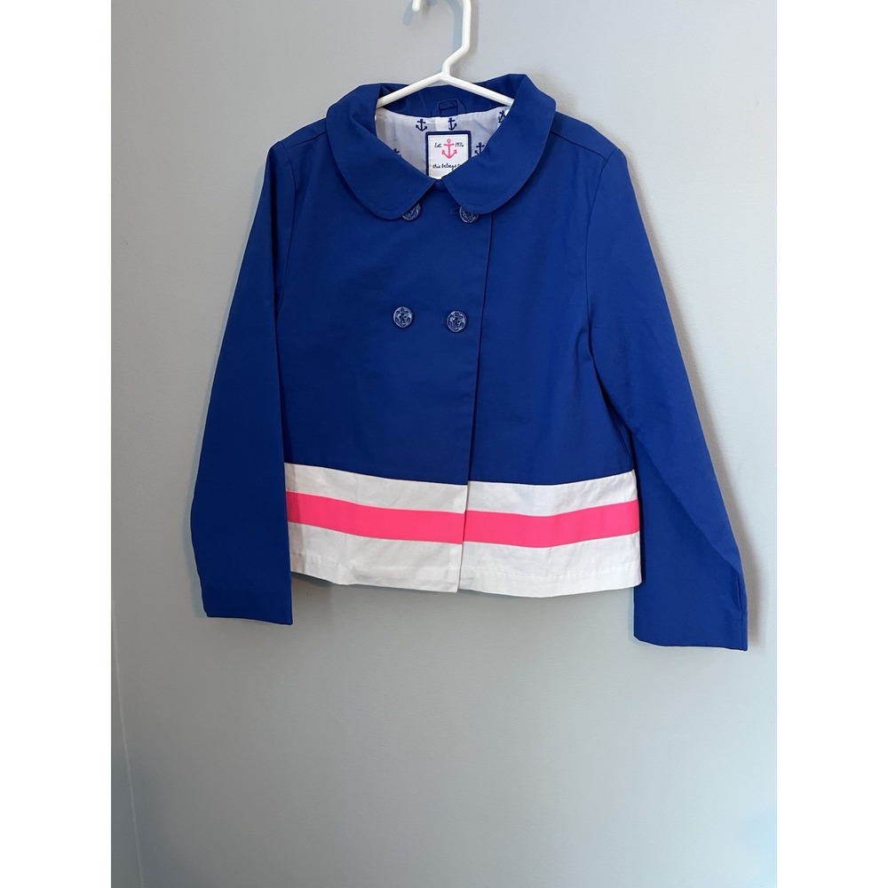 GYMBOREE, Girl 7/8 Blue White Pink, Light Coat, Nautical‎ Anchor, 100% Cotton